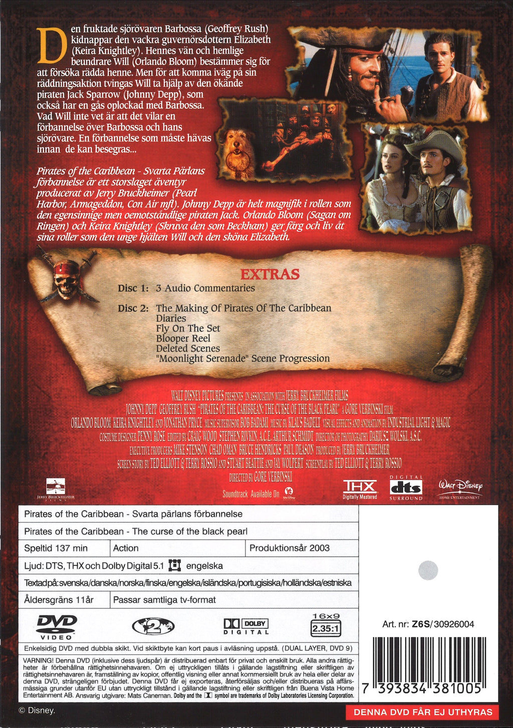 Pirates of the Caribbean: Svarta Pärlans Förbannelse (DVD)