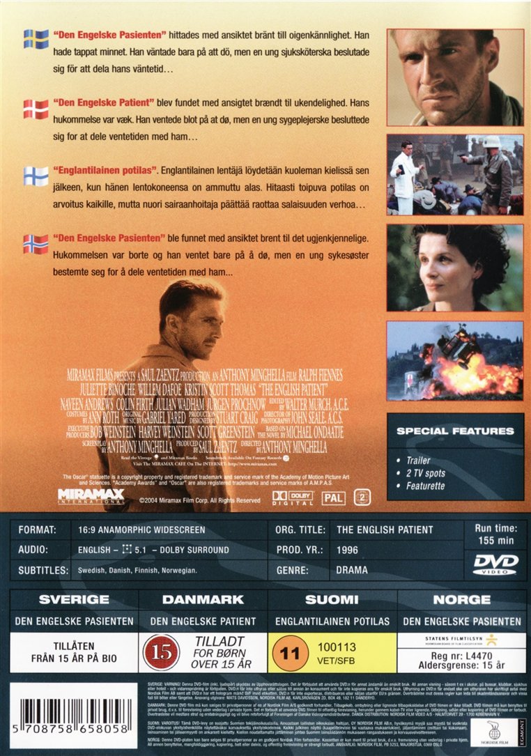 Den Engelske Patient (DVD)