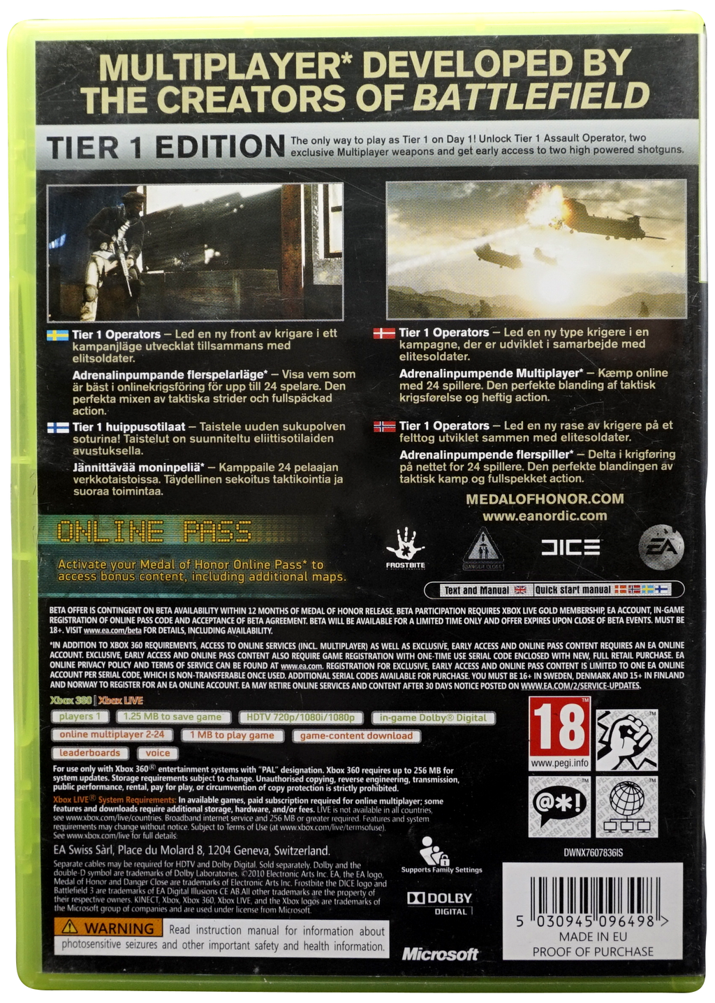 Medal of Honor : Tier 1 Edition (Uden Manual) (Xbox 360)