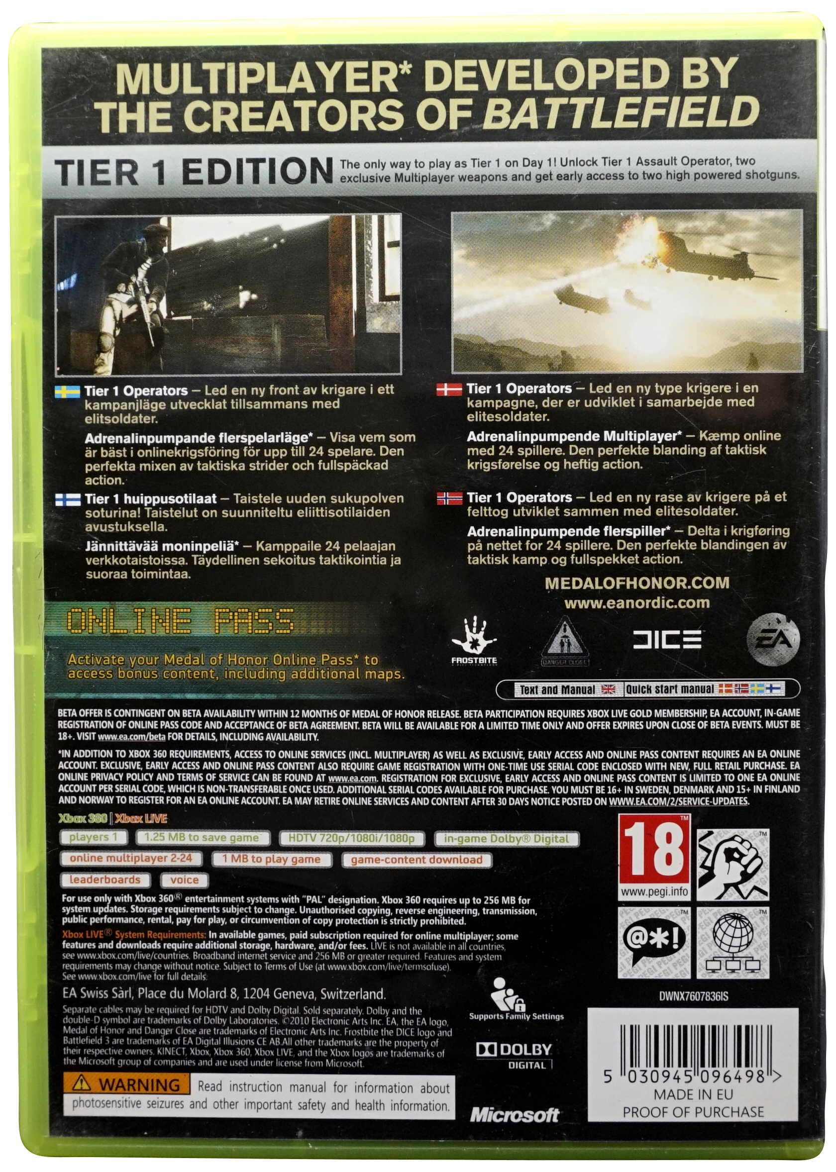 Medal of Honor : Tier 1 Edition (Uden Manual) (Xbox 360)