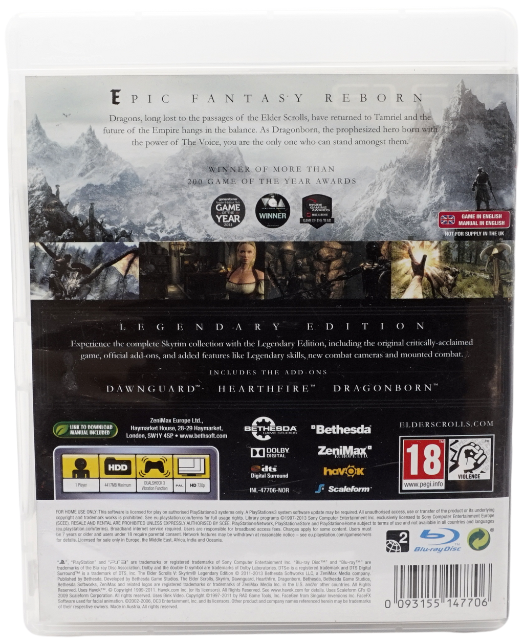 The Elder Scrolls V : Skyrim Legendary Edition (PS3)